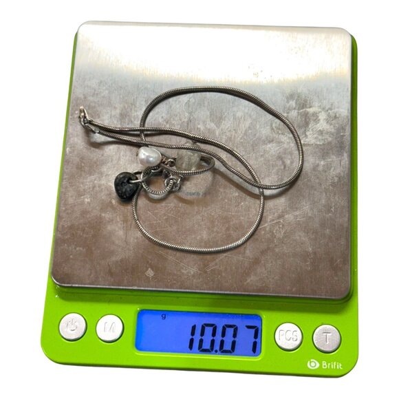 Sterling Silver Italy Snake Chain Necklace W/ Pearl & Stone Charms 16" Italian - Picture 6 of 11